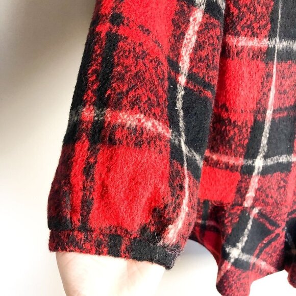 Muice Fashion Plaid Ruffle Snap Button Long Coat Red Black Small - Picture 6 of 7